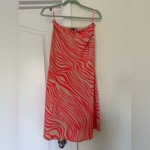 Fifth the Label Coral and Tan Zebra Print Midi Skirt